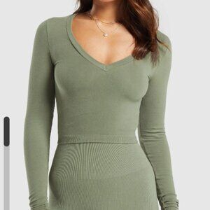BNWT GYMSHaRK COTTON SEAMLESS LONG SLEEVE MIDI TOP SZ XS BASE GREEN